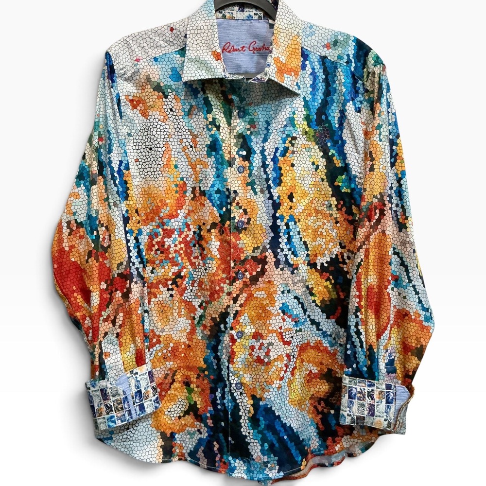 Robert Graham Honeycomb Mosaic Sport Shirt Mens XL Floral Art Print Classic Fit